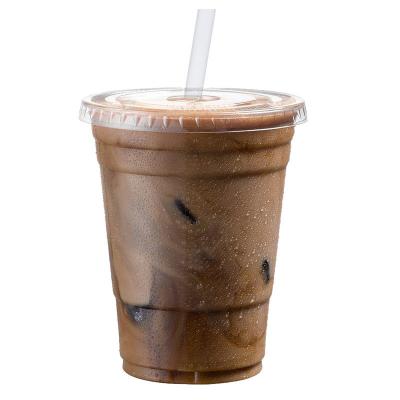 China Cold Water Milk Coffee Plastic Cups Flat Lids With Hole Iced Coffee Clear Cups Bubble Disposable Plastic Tea Juice Soda Cocktail Party Cups for sale