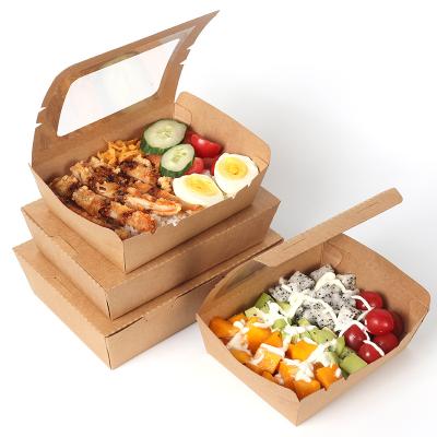 China Disposable Salad Takeout Box Food Box Paper Packaging Biodegradable Food Containers With Window Oil And Water Proof For Sandwich Cheesecake for sale