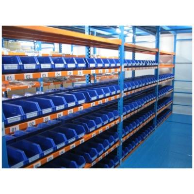 China Blue Warehouse Plastic Bin Storage Rack with Heavy-Duty Steel Frame for sale