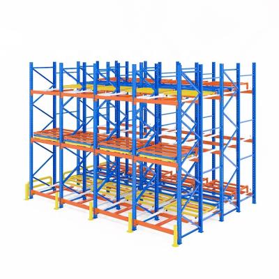 China Push Back Pallet Racking System in signal blue for  Warehouse Storage 1-2 pallet width for sale