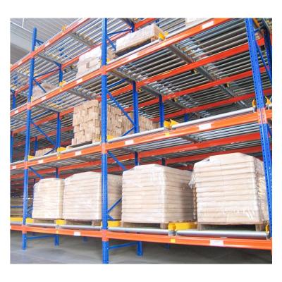 China Pallet Flow Racking for FIFO Storage of 300-1500kgs/pallet in Blue/Orange/Yellow/Grey for sale