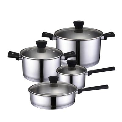 China ASD Maker Custom 8pcs Sustainable Stainless Steel Cookware Set Induction Cooking Cook Ware Cookware Pot Set With Glass Lid for sale