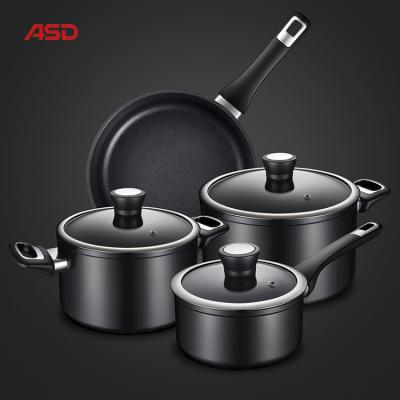 China Sustainable Wholesale 8pcs Black kichen Aluminum Nonstick Cookware Pots And Pans Set for sale