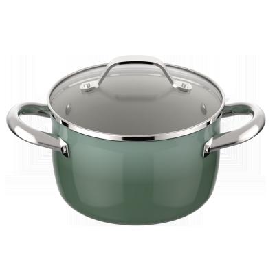 China Sustainable Wholesale ASD Kitchen Cooking Cookware 18 20 Aluminum Green Casserole Soup Stock Pots 24cm With Glass Lid for sale