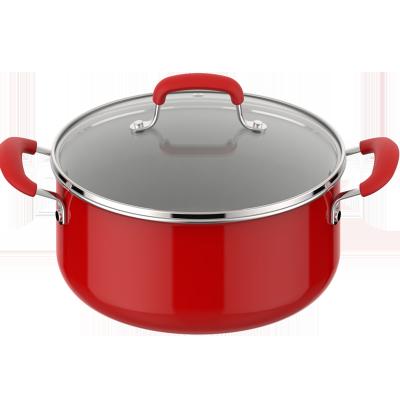 China Sustainable Red ASD 24cm Household Restaurant Kitchen Cooking Pot Aluminum Stock Pot Soup Pot With Glass Lid for sale