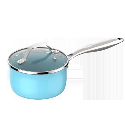 China Wholesale Europe ASD Blue Kitchen Cooking Cookware 18 20cm Covered Aluminum Non Stick Sauce Pans for sale