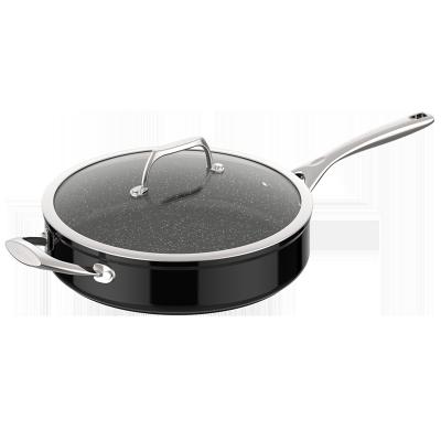 China Europe ASD Wholesale Kitchen Black Frying Cooking Pot Non Stick Pan Deep Frying Skillets With Aluminum Flat Lid for sale