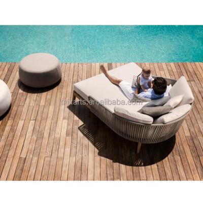 China Sun Sofa Outdoor Teak Garden Furniture Patio Furniture Rope Sofa Garden Sofa Teak Wooden Low Wood Designs Woven Rope Furniture Rope Chair for sale