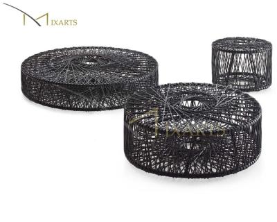 China Garden Table Set New Design Aluminum Black Round Plastic Wicker Rattan Dressing Table for sale