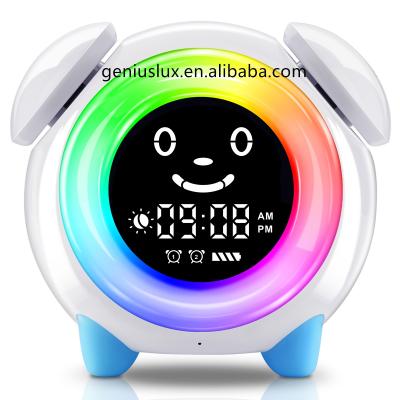 China Cartoon Kids Digital Alarm Clock Night Light Bedside Synchronize Sleep Trainer Wake Up Light Alarm Clock for sale