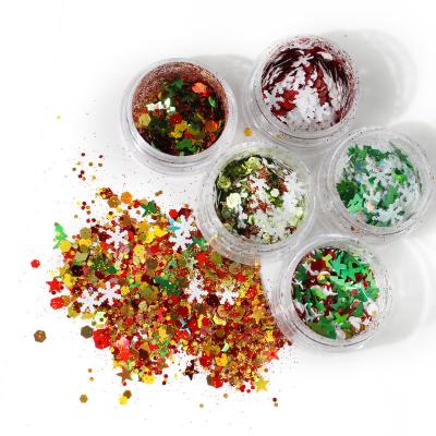 China Easy Apply Christmas Tree Snowflake Nail Ornaments Five Star Flash Laser Nail Sharp Flash Glitter Powder Mixed Super Sequin for sale