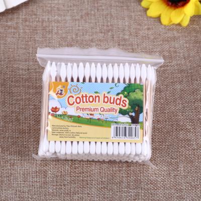 China Convenient 100PCS High Quality Wooden Stick Headed Cotton Buds In Poly Bag for sale