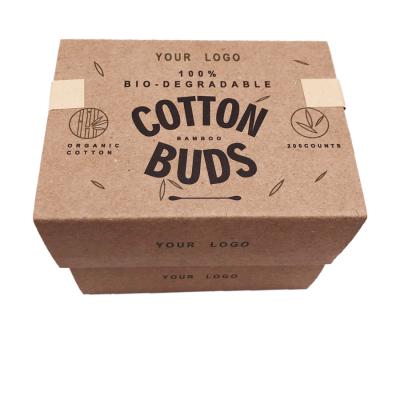 China Environmental Biodegradable 200PCS Cotton Tips In Kraft Paper Box Cotton Buds Bamboo for sale