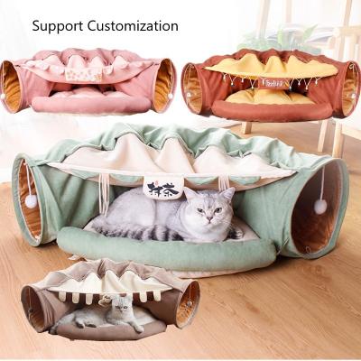 China Cat Beds Wholesale Hot Sale Creative Tunnel Stocked All Season Luxury Pet Cat Bed Cave Colored Beds for sale