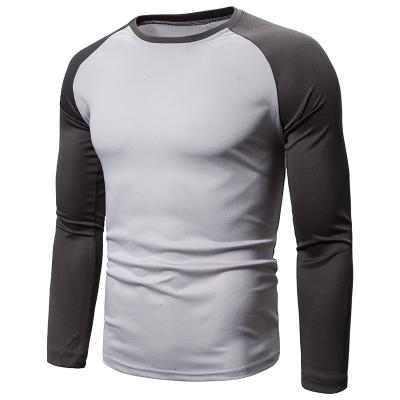 China Anti-wrinkle 2023 Autumn men's T-shirt crewneck slim long sleeve T-shirt spliced men's sports T-shirt for sale