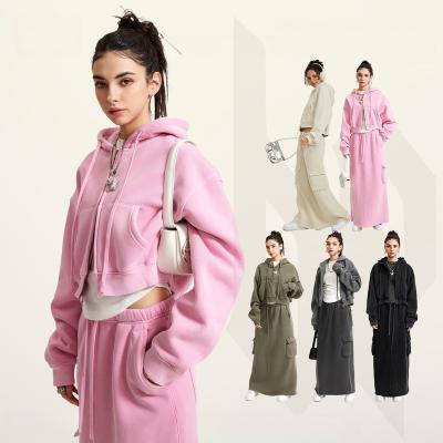 China Anti-wrinkle Wholesale hoodie dress for women full zip up hoodie custom women hoodie set for sale