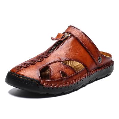 China Hot Sale Anti-slippery Men's Breathable Rubber Outer Wear Widened And Chunky Leather Sandals for sale