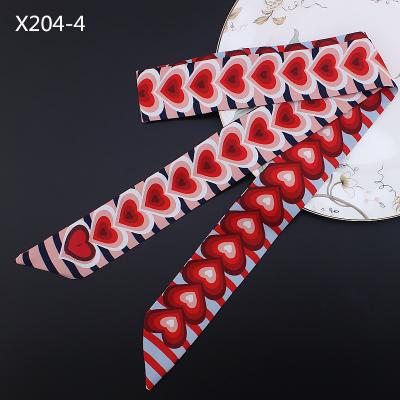 China Luxury Brand Women's Retro Fashion Long Scarf Bag Small Long Bandana Printed Silk Twill Art Head Scarf Handle Bag Ribbons Scarves for sale