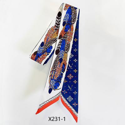 China New Design Fashion Small Floral Printed Skinny Scarf Long Small Ribbon Bag Handle Skinny Scarves Silk Twill Silk Main Scarf for sale