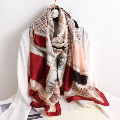 China Summer Brand Women's Euro Hijabs Scarf Soft Smooth Feeling Silk Scarves Long Head Design Print Foulard Scarf Beach Luxury Floral Custom Stoles for sale