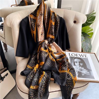 China Brand Silk Hijabs Scarf Head Letter Scarves Printing Soft Smooth Feeling Wholesale Women Long Scarf Design Foulard Luxury Custom Made Stoles Beach for sale