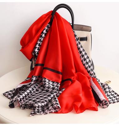 China Wholesale Women's Silk Scarf Hijabs Brand Scarf Feeling Soft Smooth Black Red Scarf Head Print Long Design Beach Luxury Custom Stoles Foulard for sale