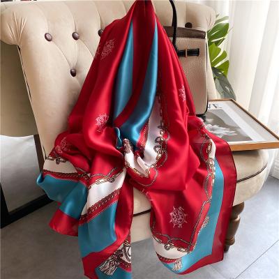 China Brand Silk Scarf Hijabs Women's Scarves Wholesale Soft Soft Feeling Long Neckerchief Design Head Chain Print Beach Luxury Custom Stoles Scarf for sale