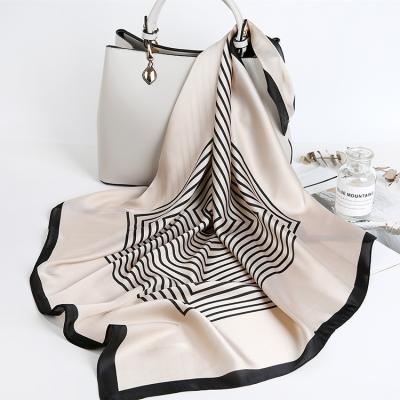 China Fashion soft elegant luxury scarf for ladies custom design square scarves brand floral printed silk scarf for sale