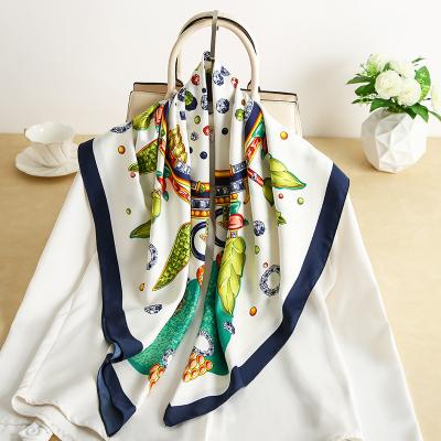 China 90X90cm Luxury Elegant Soft New Arrive Women's Silk Twill Print Scarf Square Neck Scarf For Lady Female Bandana Wraps Muffler Neckerchief for sale