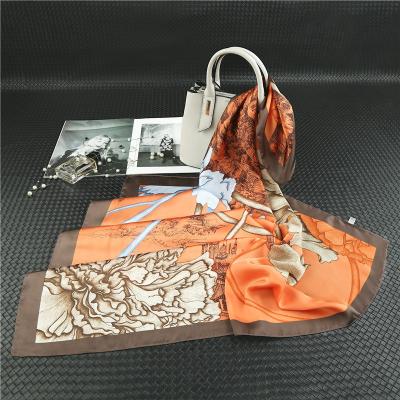 China Custom Designer Square Brand Fashion Spring Floral Printed Silk Scarf Shawls Soft Elegant Luxury Silk Scarves For Women for sale