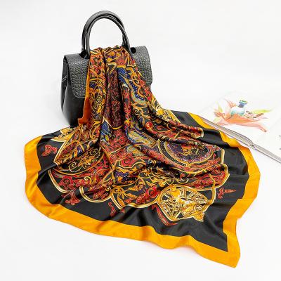 China Soft Soft Feeling Shawls Scarf Super Quality Silk Satin Printing Spanish Hijab Scarves for sale