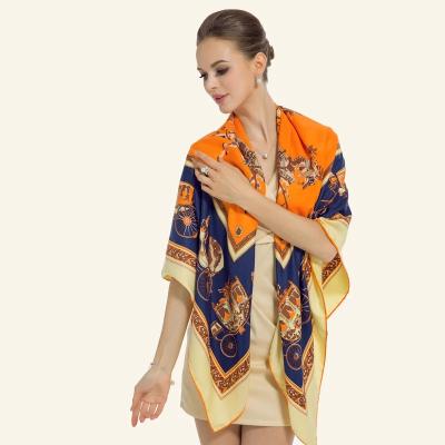 China Vintage Designer Brand Scarf 130*130cm Twill Silk Scarves Square Print Silk Scarf For Women for sale