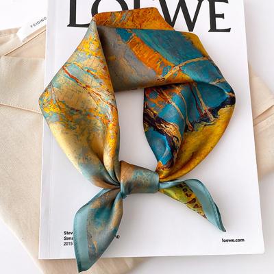 China Fashion 100% Square Scarf Summer 53cm*53cm Silk Chiffon Neckerchief Wraps Soft Smooth Feeling Silk Oil Print Neck Scarf For Ladies for sale