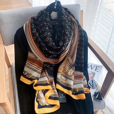 China Casual Wholesale New Design Chain Belt Luxury Pattern Printed Hijabs Scarves Soft Cotton Viscous Shawls Designer Inspired Scarf for sale