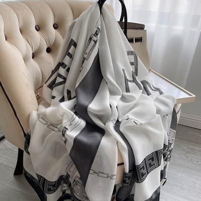 China Spring Autumn Long Viscose Scarf Ladies Cotton Scarf Casual Shawl Wholesale Quality Luxury Designer Letter Printed Scarves for sale