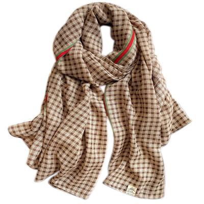 China Fashion Casual Custom Designer New Hijab Scarf New Styles Small Light Grid Printed Scarves Women Female Headscarf for sale