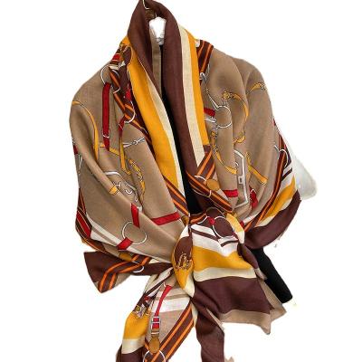 China Newest Casual Viscous Scarf Ladies Brand Designer Shawls Cotton Luxury Women Muslim Head Scarf Hijabs Color-block Euro Chain Printing for sale