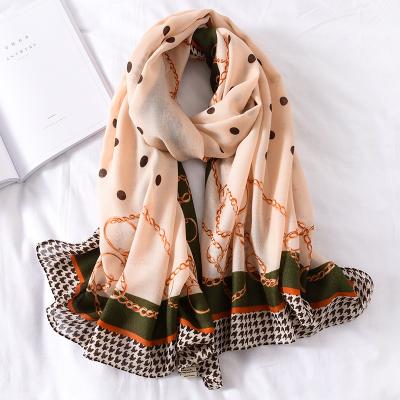 China Stitch Casual Chain Printed Luxury Custom Profesional Cotton Hijab Scarf Latest Design Women's Viscous Scarf Pattern Cotton for sale