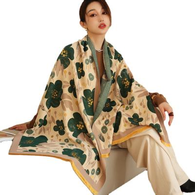 China Brand factory newest design scarf wool cashmere jacquard wool custom floral blend men's hot swept scarf for sale