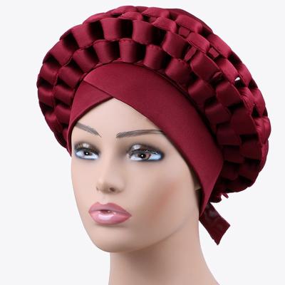 China Multifunctional Hot Sale Fashion Headwear Simple Handmade Auto Gele Already Made Ladies Nigerian African Turban Hat For Women Head Wraps for sale