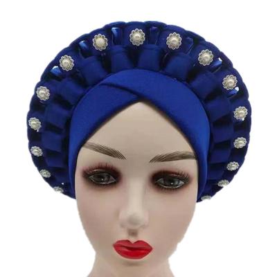 China Factory direct new multifunctional hot sale women gele headtie high quality head wraps elegant headtie with African beaded and stone turban for sale