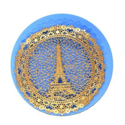 China Cupcake Viable Decoration Eiffel Tower Silicone Lace Accessory Mat for sale