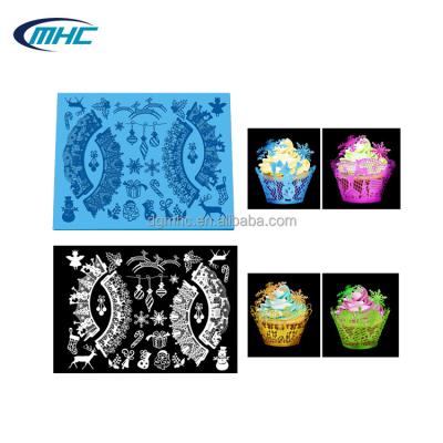 China Sustainable Christmas Pattern Silicone Fondant Cupcake Decoration Tools Cake Stencil For Decoration for sale