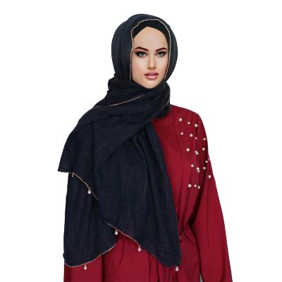 China Muslim Hijab Wholesale Supply Adult Woman Gorgeous Rhinestone Beads Cotton Hijab Scarf Solid Color Premium Breathable Hijab Scarf Shawls for sale