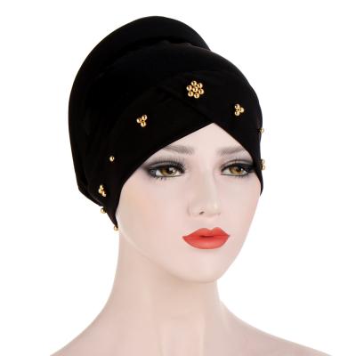 China 2021 New Design New Design Muslim Turban Hijab Pearl Tank Top Muslim Simple Tied Criss Cross Elastic Adjustable Turban Breathable For Women Lady for sale