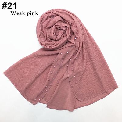 China 1962 Popular Muslim Chiffon Women Hijab Crinckle Chiffon Wrap With Pearl Pleated Chiffon Shawls Stoles Arab Girls Popular Turbans for sale