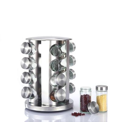 China F1-408 Stainless Steel Viable Rotating Spice Rack Set Polished Spice Container Jar Organizer With Plastic Sifter Seasoning Cap for sale