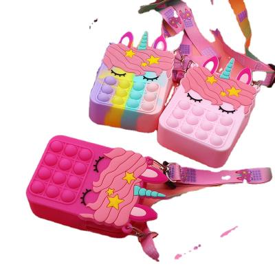 China Factory Wholesale Waterproof Silicone Anti Stress Toys Pack New Snap Pop Purse Unicorn Pop Fidget Bag Toys for sale