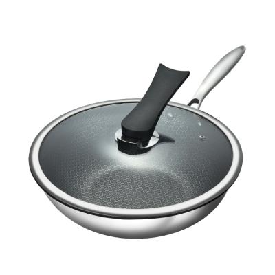 China Stocked 304 Stainless Steel Multi-Wire Kitchen Non-Stick Three-Layer Steel Wok for sale