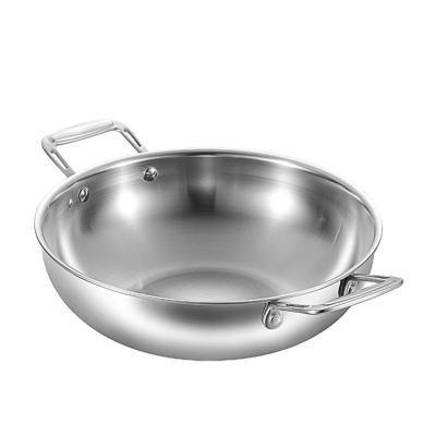 China Viable The Bright Stainless Steel Binaural Pan Kitchen Wok From Fine Quality Cookware for sale